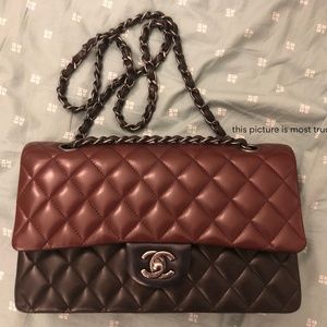 Chanel Tri-Color Lambskin Classic Double Flap M/L